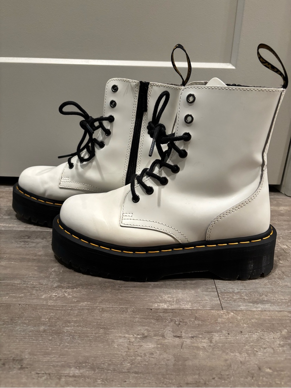 Dr Martens White Platform Boots with Black Sole